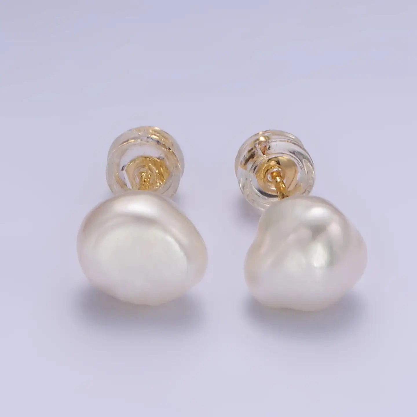 16K Gold Filled White Baroque Pearl Stud Earrings | AB1193