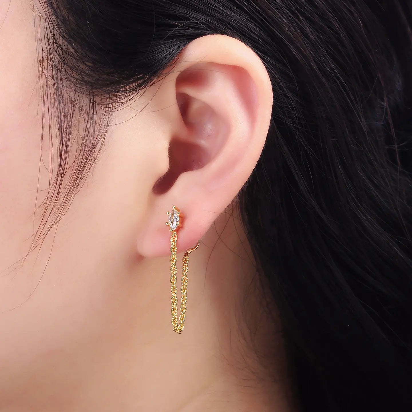 16k Gold Filled CZ Chain Link Stud Earrings | T060