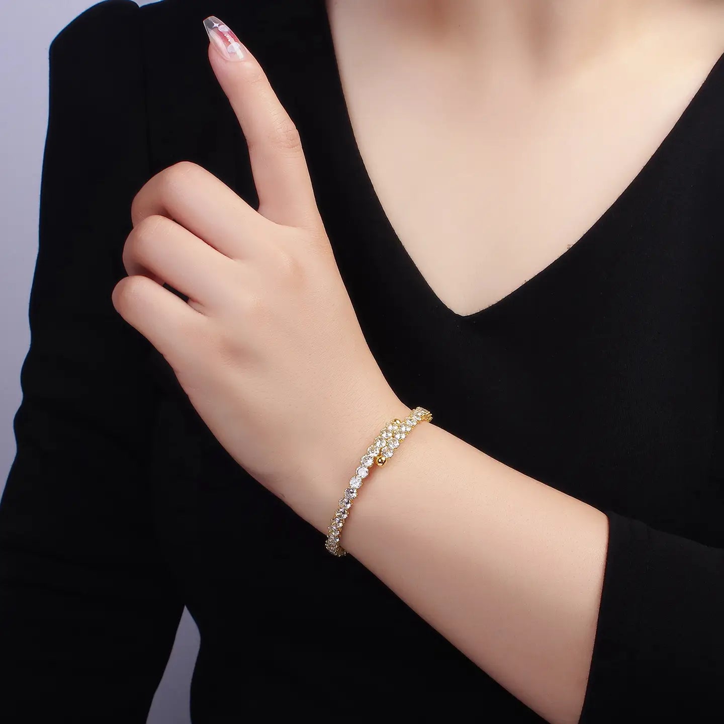 24K Gold Filled Clear CZ Bangle Cuff Bracelet