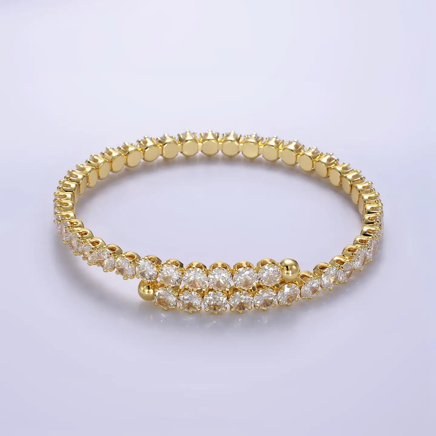 24K Gold Filled Clear CZ Bangle Cuff Bracelet