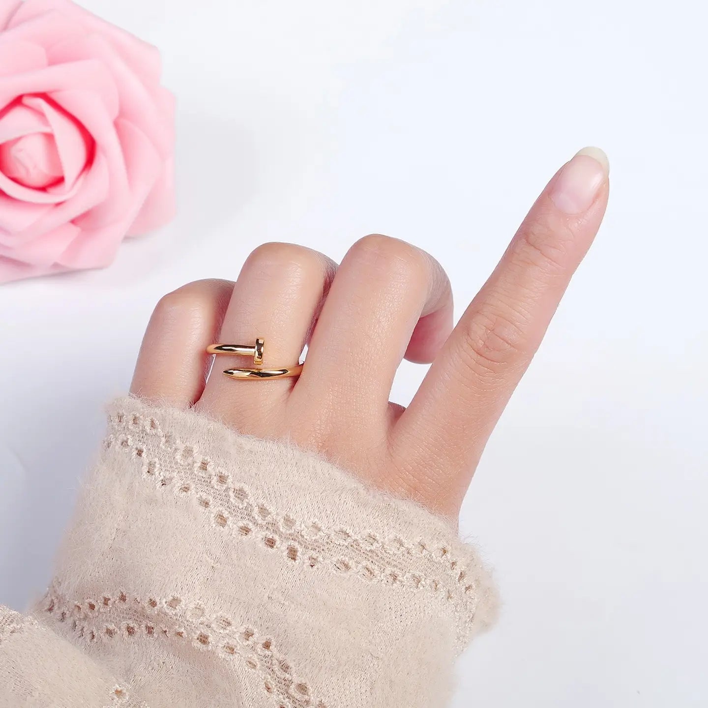 24k Gold Plated Minimal Nail Bent Ring | O-2194