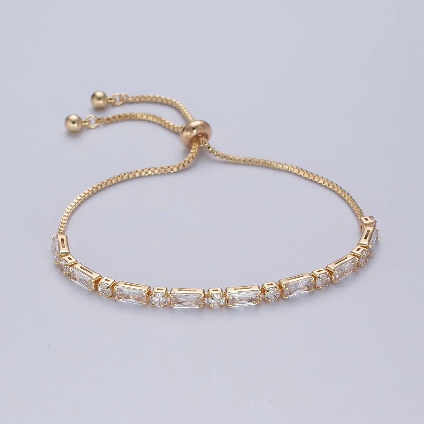 24K Gold Filled Bracelet with Clear Baguette Cubic Zirconia