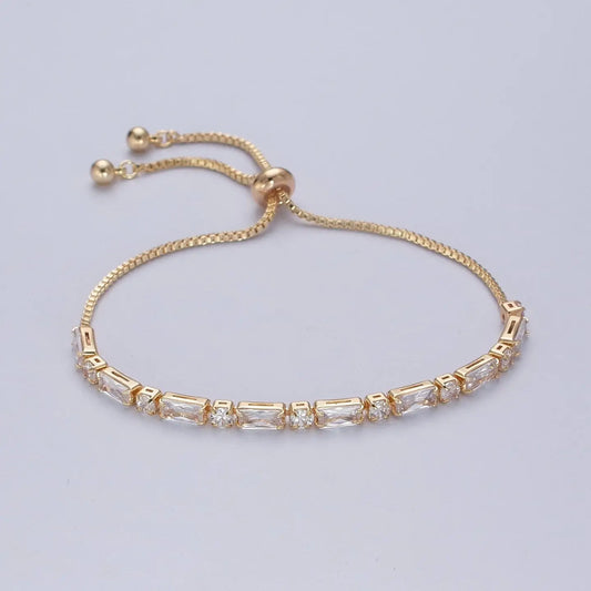 24K Gold Filled Bracelet with Clear Baguette Cubic Zirconia