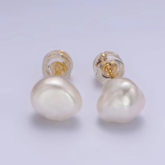 16K Gold Filled White Baroque Pearl Stud Earrings | AB1193