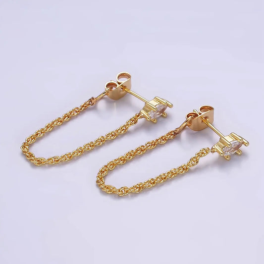 16k Gold Filled CZ Chain Link Stud Earrings | T060