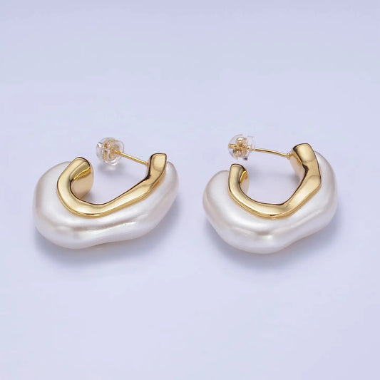 24K Gold Filled 30mm Shell Pearl Geometric J-Shaped Earrings