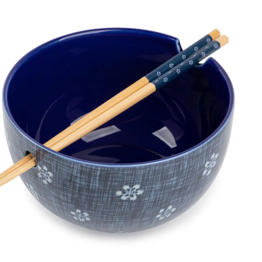 26oz Ramen Noodle Bowls with Chopsticks Dark Blue