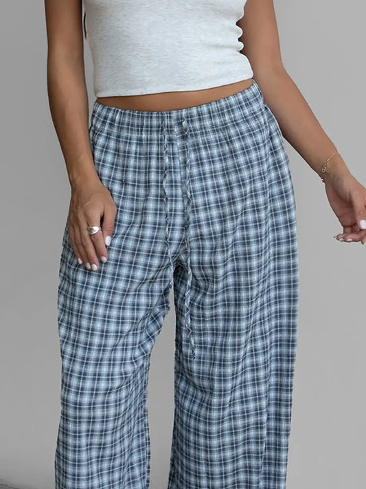 DILLON Plaid Gauze Trouser Pants: Grey Multi