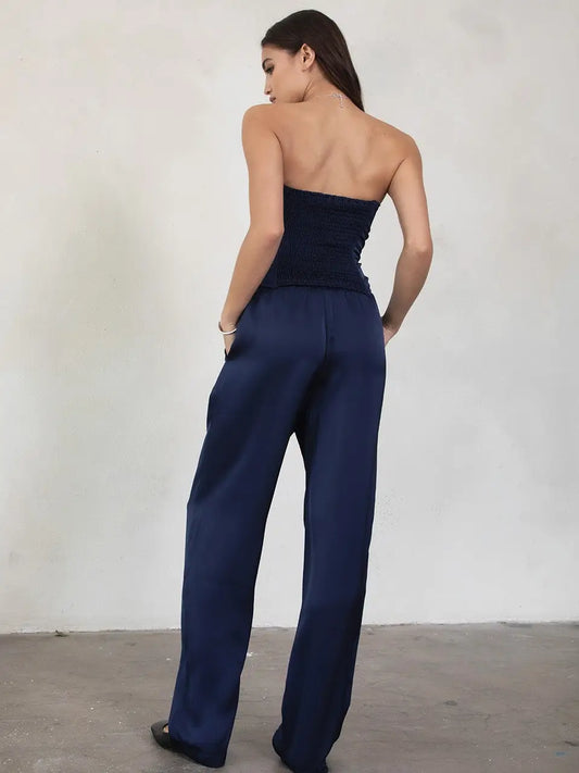 JULYANA Stretch Satin Pants Set 
 TPH29885-JULYANA: NAVY