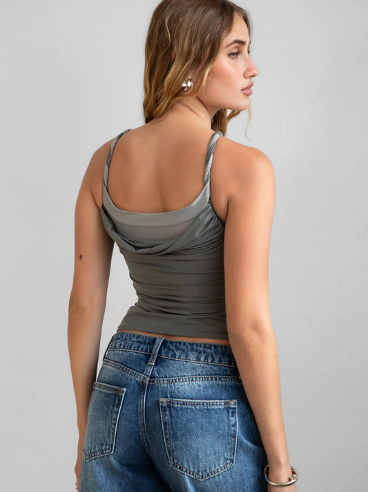 NATHY Halter Neckline Layered  Top: DEEP SAGE