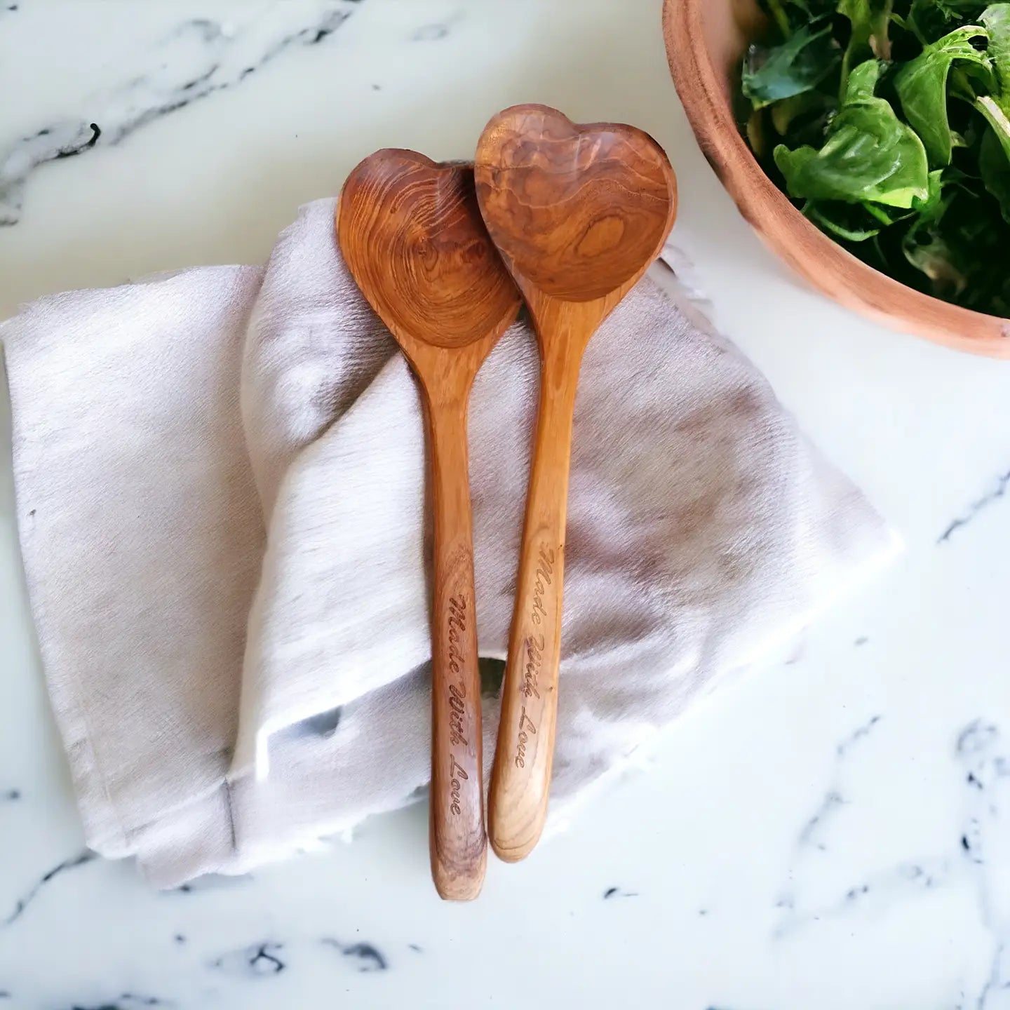 Heart Shaped Teak Wood Salad Spoon-Set of 2