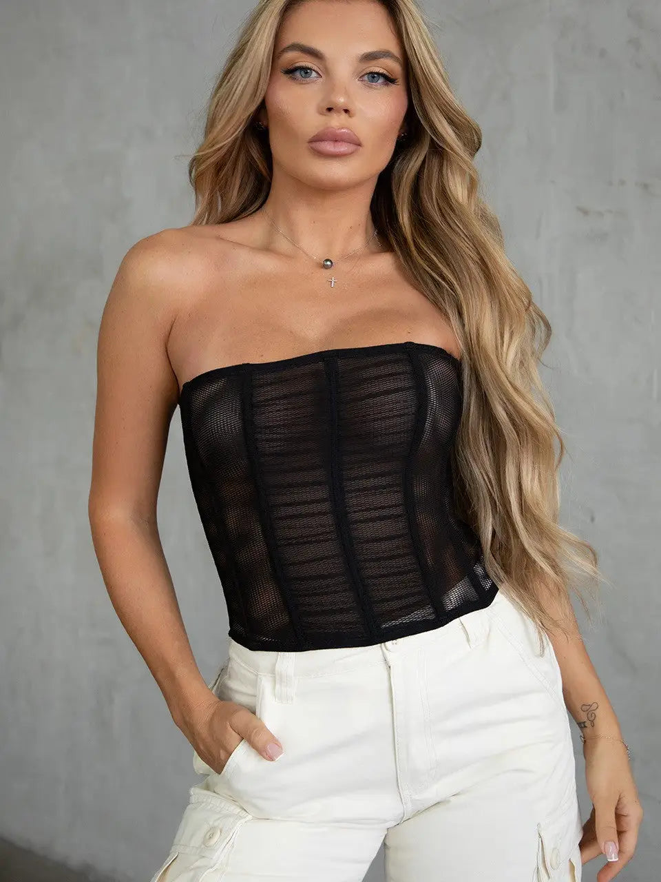 MYRANDA Fishnet Mesh Corset Top
 TC28904-MYRANDA: BLACK