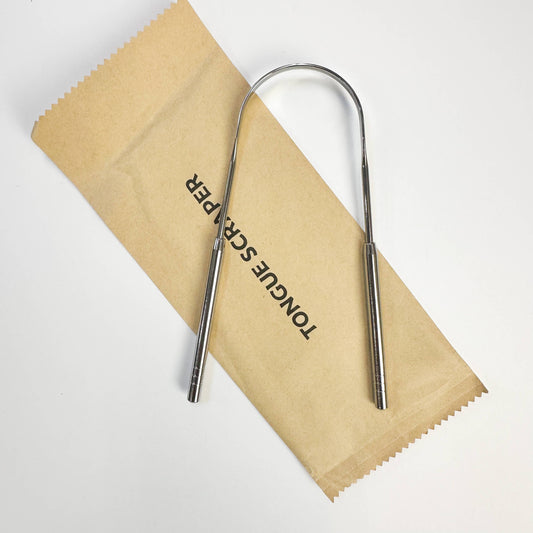 Reusable Stainless Steel Tongue Scraper : Shiny Silver Scraper
